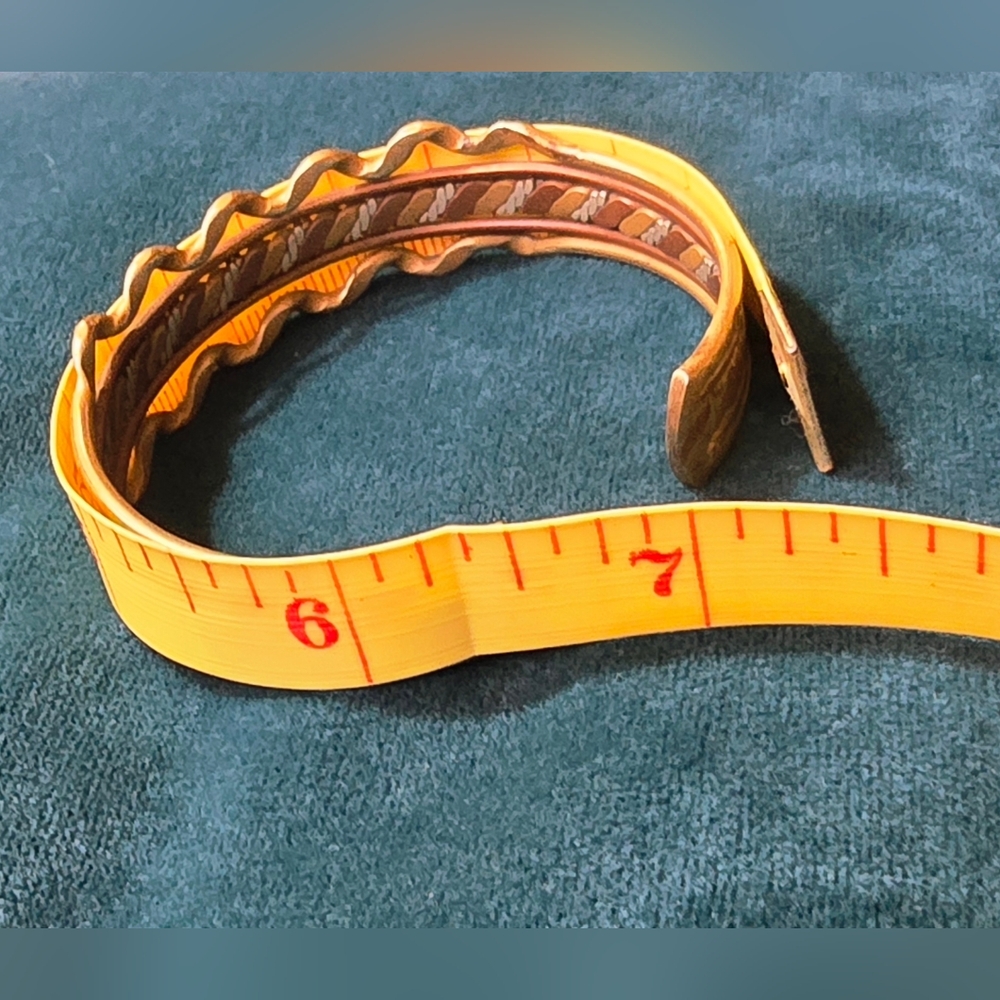 Vintage Mixed Metal Cuff Bracelet Boho Southwestern Brass Copper Layered Artisan - Picture 7 of 8